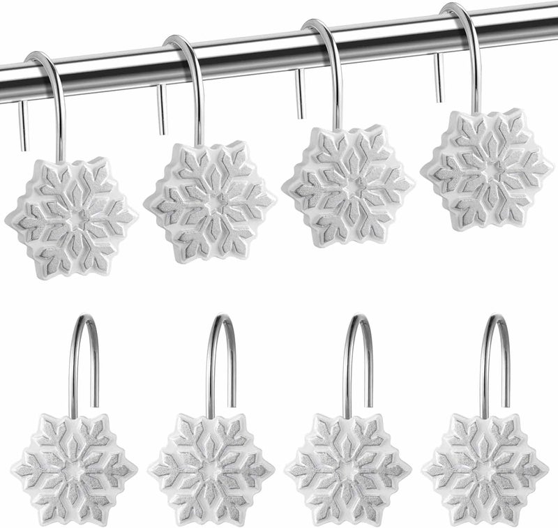 VinTS 12PCS Sliver Snowflake Shower Curtain Hooks,Christmas Shower Curtain Hooks, Sliver Snowflake Winter Decoration for Christmas Bathroom Living Room - Image 1